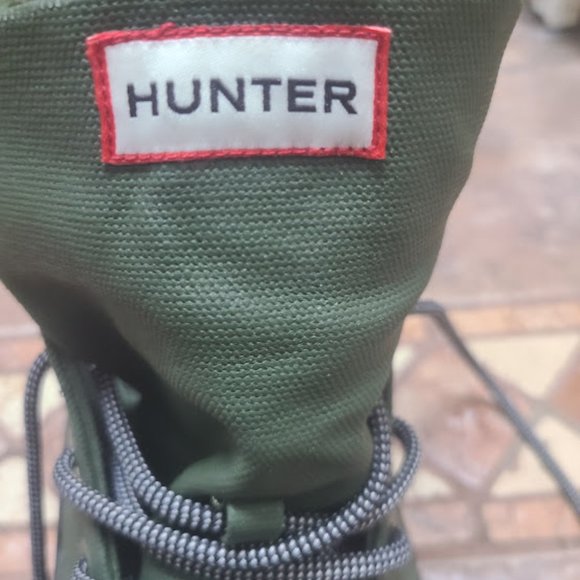 HUNTER GREEN CANVAS & BLACK LEATHER TOE MEN'S RAIN BOOTS/SIZE 12/EXCELLENT COND. - Picture 9 of 11